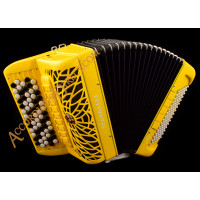 Scandalli Air II C  96 bass 4 voice C system yellow sparkle chromatic button accordion with double cassotto, musette tuned, with MIDI.